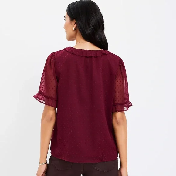 LOFT Clip Ruffle V-Neck Top - Picture 2 of 10